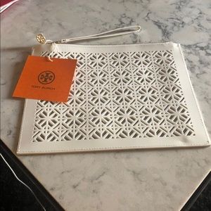 Tory Burch white make up pouch